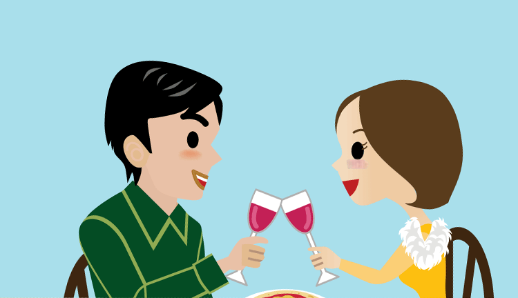 Man and women toasting wine