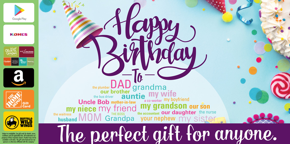 Gift Cards - The perfect gift for a Birthday - Come take a look at our Gift Card Mall