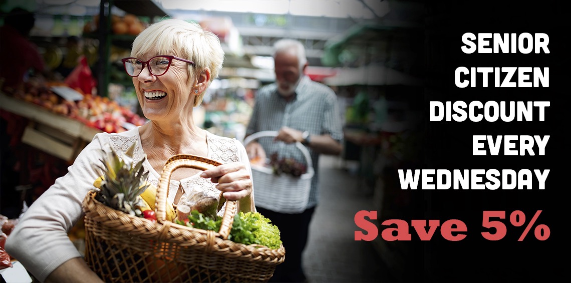senior citizen discount day every wednesday; Save 5%