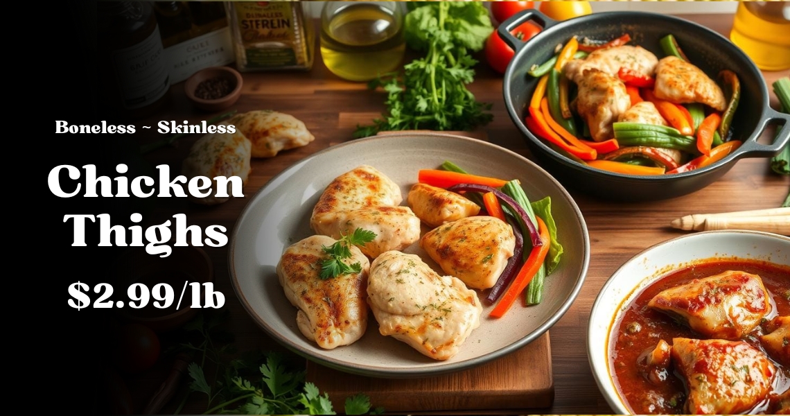 Boneless Skinless Chicken Thighs $2.99/lb