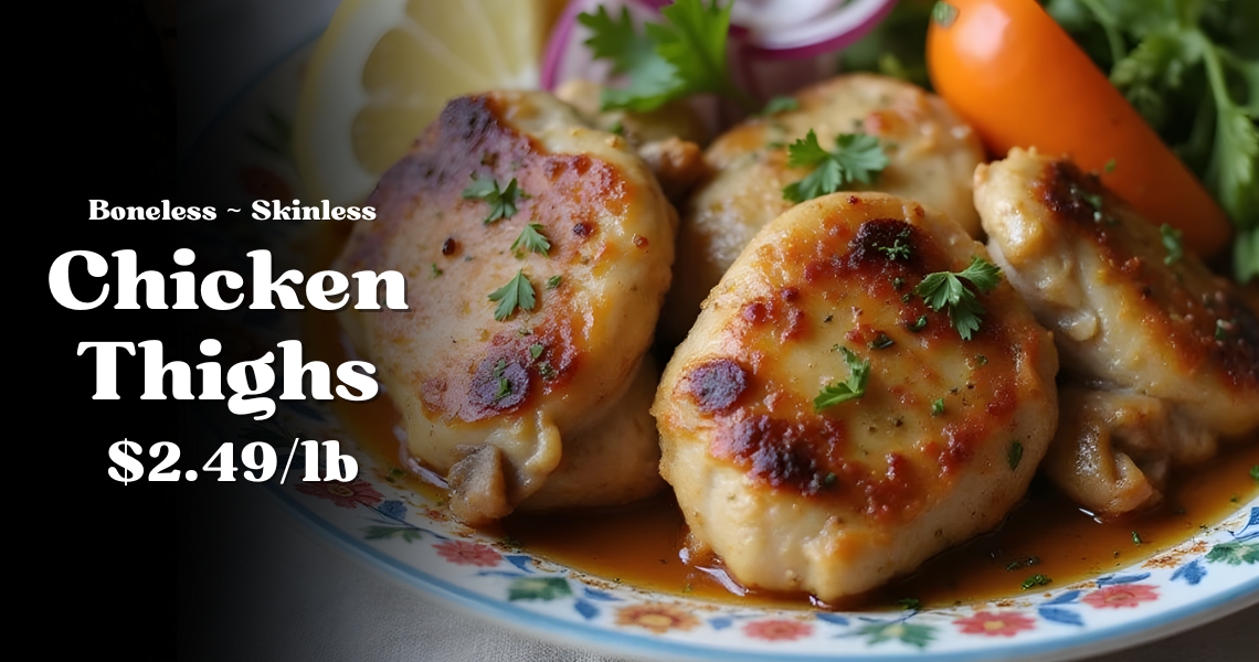 Boneless Skinless Chicken Thighs $2.49/lb